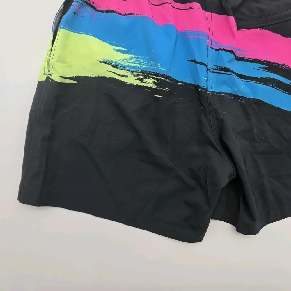 Chubbies Swim Trunks Mens Medium 5.5 Inch Black Retro Colours Shorts Brief Mesh